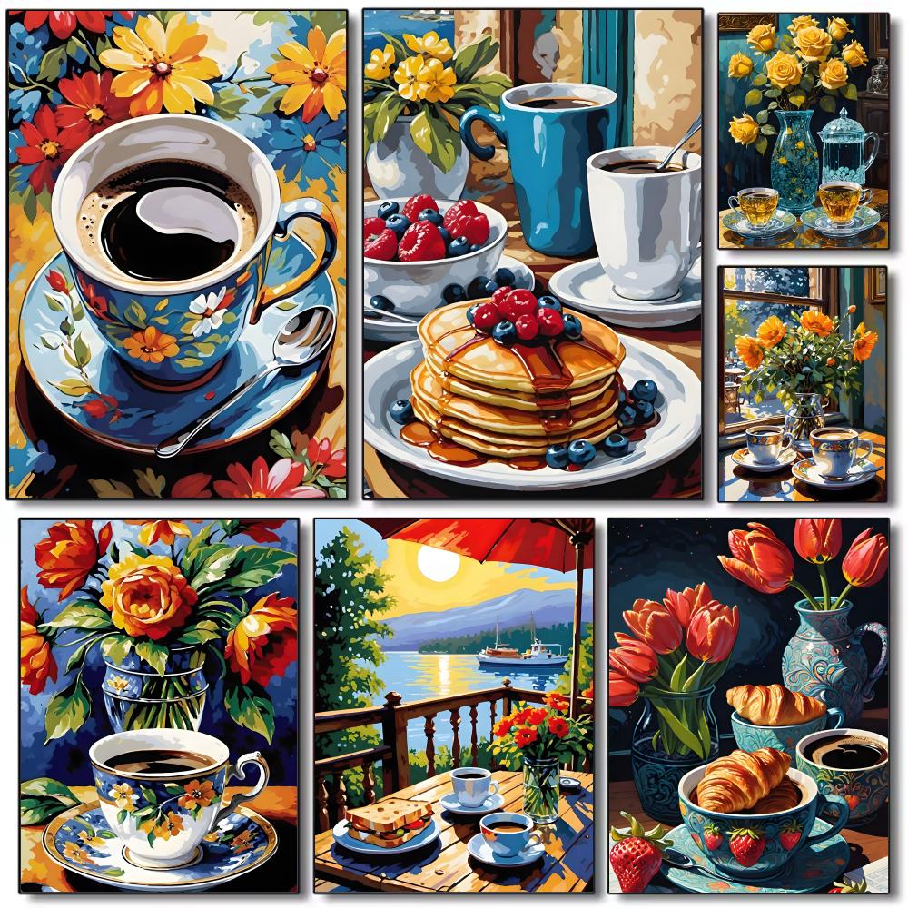 Coffee Tea Poster - アフタヌーンティーコーヒーカップポスターHDアート粘着壁防水ホームリビングルーム寝室バー美的装飾