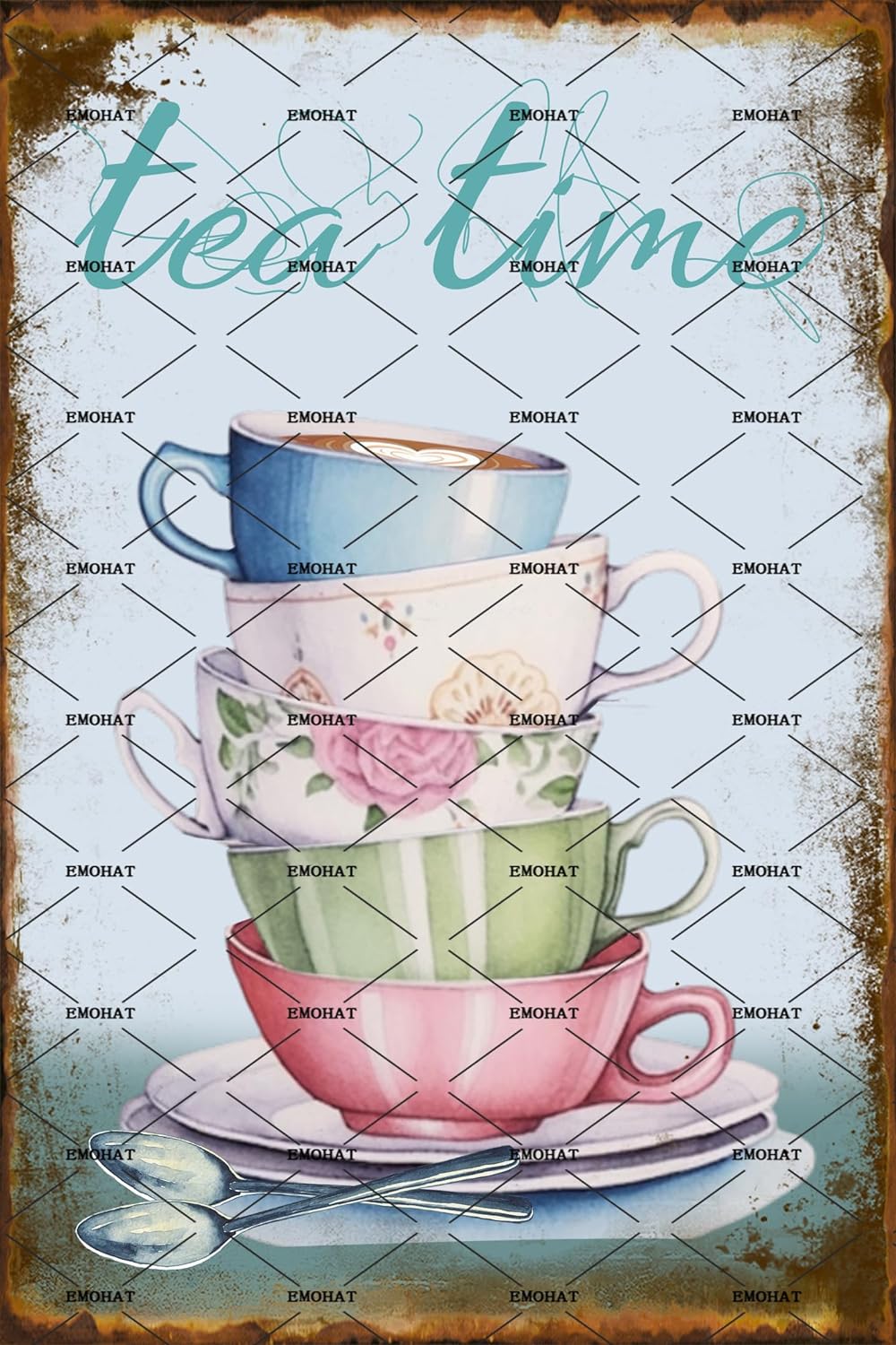 Coffee Tea Poster - ヴィンテージスタイルメタルティンサイン壁飾りティーカップティータイムコーヒーハウスデザートショップメタルプレートティンポスターホームバープサイン