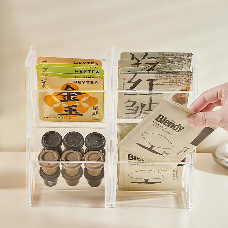 Coffee Tea Sugar - 縦型ティーボックスホルダー、積み重ね可能なティーバッグホルダーオーガナイザー、透明なコーヒーと紅茶オーガナイザー、ティーキャンディーや砂糖、キッチン用品用
