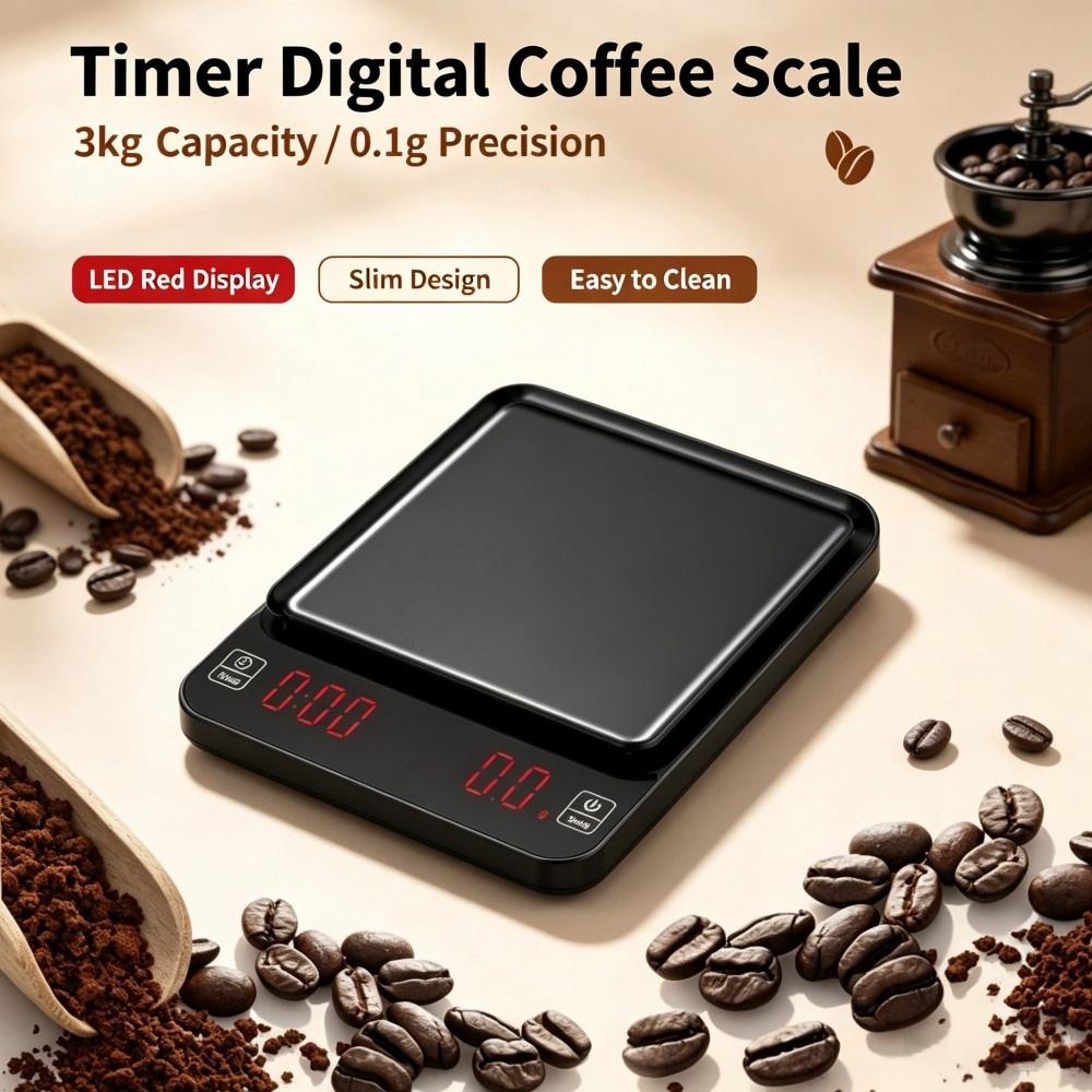 Coffee & Tea Restaurant - 3kg/0.1g高精度デジタルコーヒースケール、LEDポータブルキッチンスケール、ベーキングや家庭料理用電子計量器 ﻿ ﻿