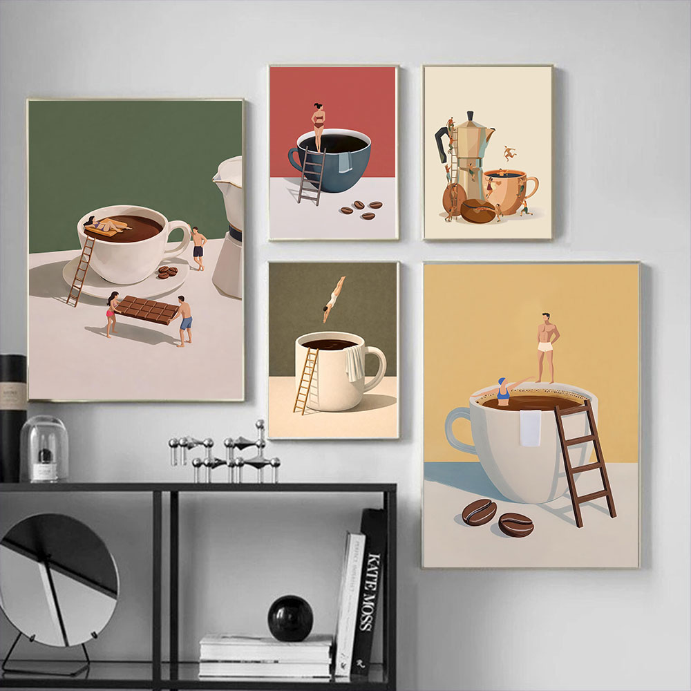 Coffee Tea Poster - 1pc フレームレスコーヒーアドベンチャーエスプレッソアートコーヒー愛好家ポスターキャンバス絵画プリントルームホームキッチンバーカフェルーム壁デコ