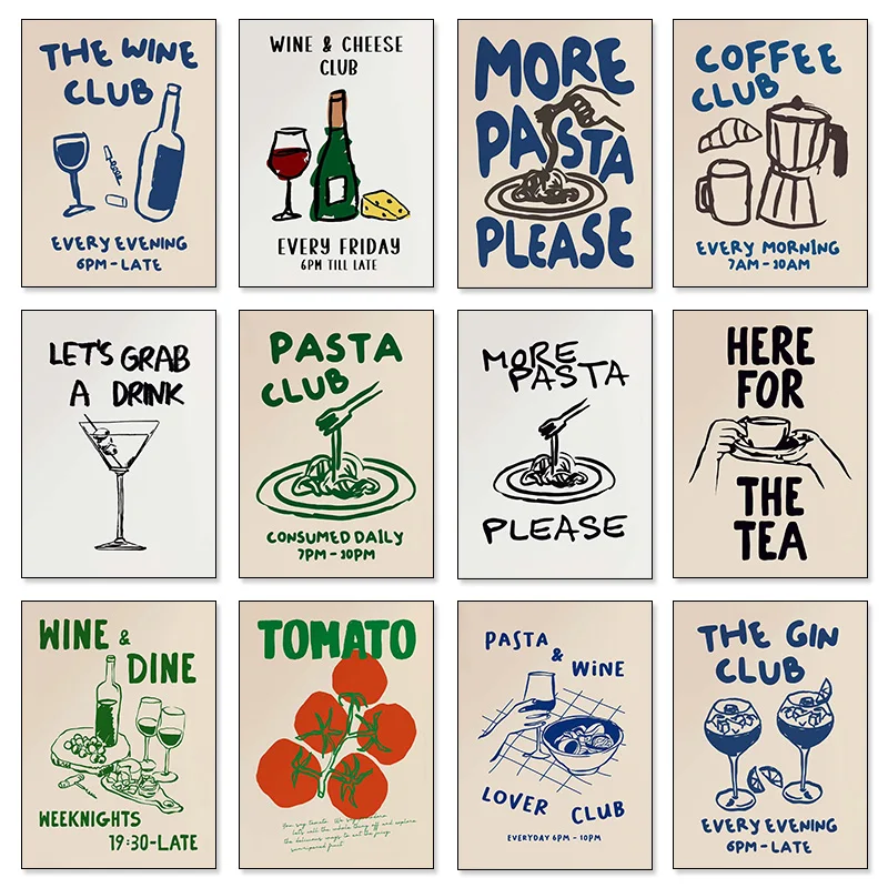 Coffee Tea Poster - モダンキッチンアートワインコーヒーアフタヌーンティーおいしい食べ物ポスターキャンバス絵画壁アートHD写真バークラブ家の装飾