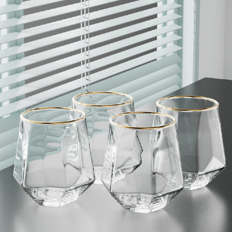 Juice Tea Coffee - パーソナライズされた六角形のカップセット,ワイン器具,ユニークなコールドドリンクカップ,ゴールデンエッジグラス,コーヒー,ジュース,ティーカップ,コーヒー,320ml, 4個