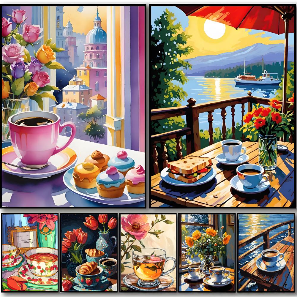 Coffee Tea Poster - 甘く居心地の良い繊細なアート A-アフタヌーンティー コーヒーカップポスター HDアート 粘着性のある壁用防水ポスター 自宅寝室バーの美的装飾