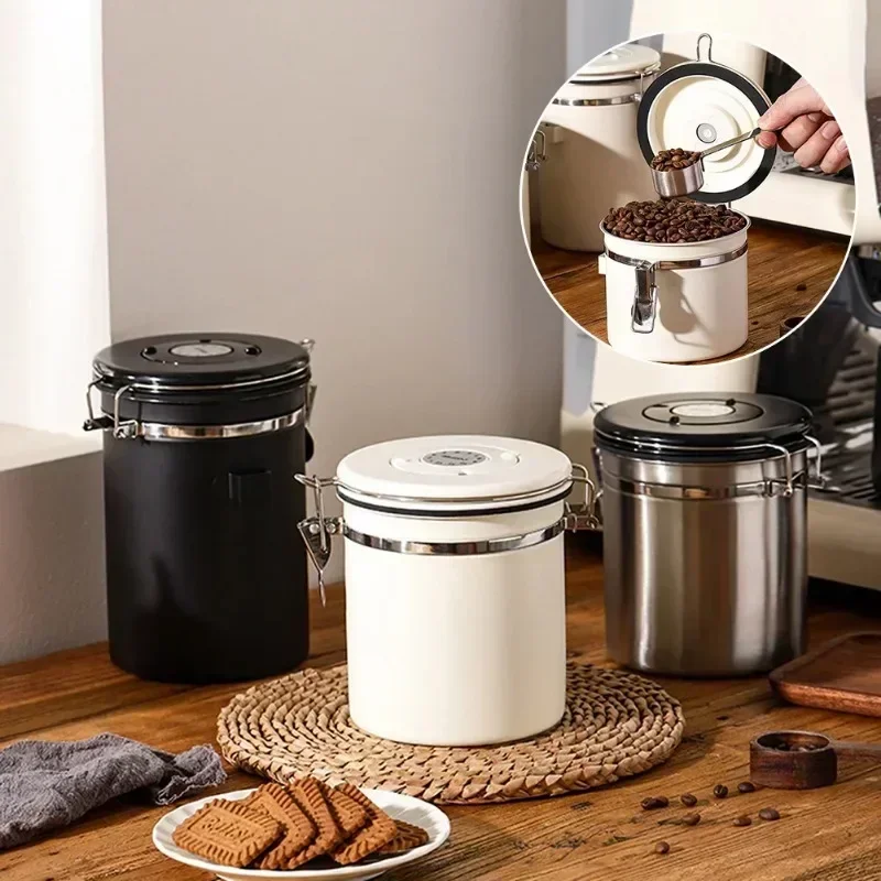 Coffee Tea Etc - コーヒー缶、気密ステンレス製キッチン食品保存容器、日付トラッカーとスコップ付き、豆、粉、茶などに最適