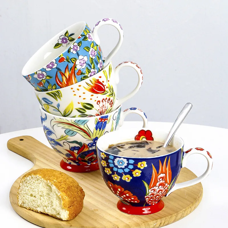 Coffee Tea And Cocoa - 色付きの花が付いたセラミックコーヒーマグ,パーソナライズされたレリーフカップ,ラテ,カプチーノ,紅茶,ココア,シリアル,ホットチョコレートに最適
