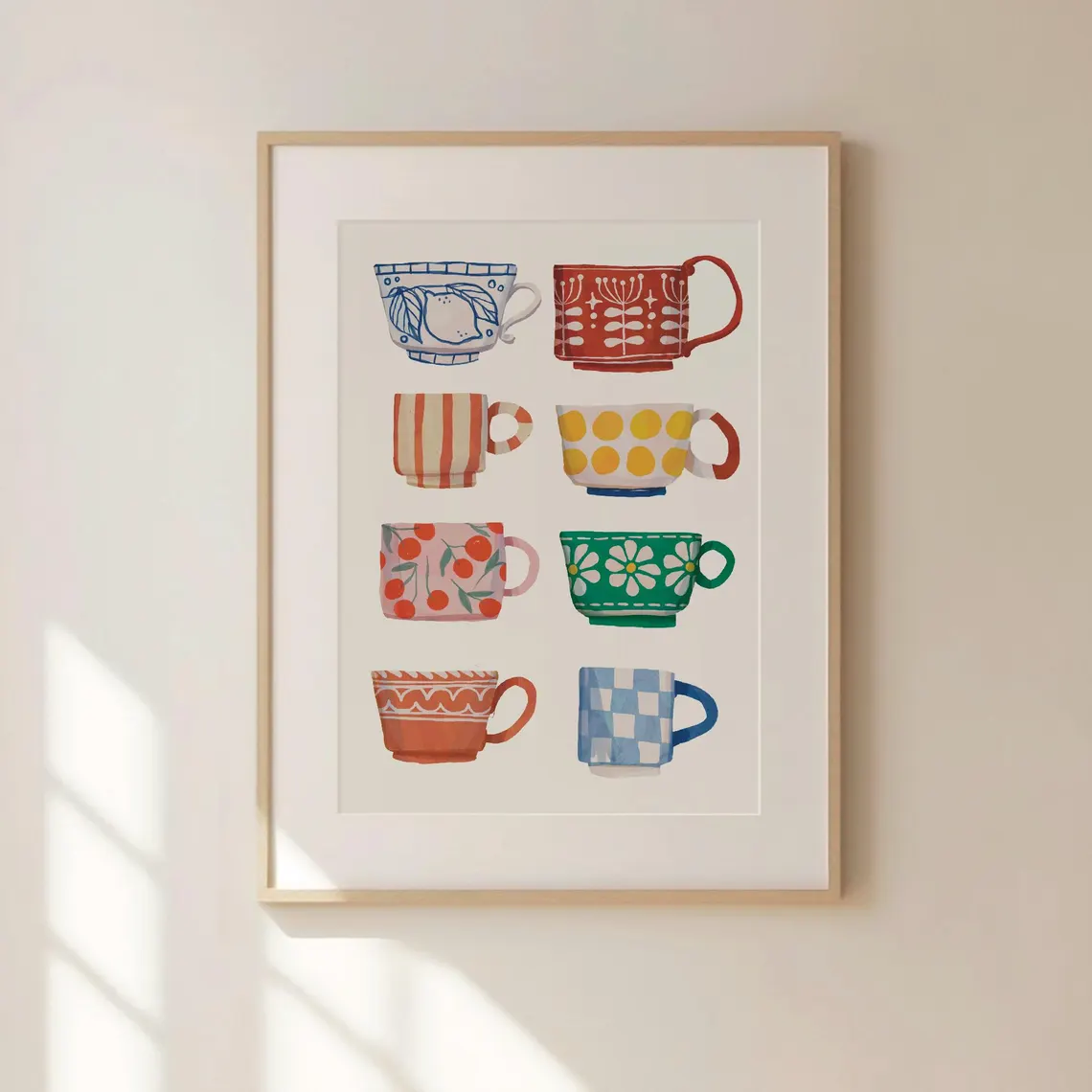 Coffee Tea Poster - ティーカッププリント、朝食ポスター、コーヒー印刷可能アート、手作りキッチンウォールアート、デジタル印刷可能、トレンディなカフェバー装飾、フレン