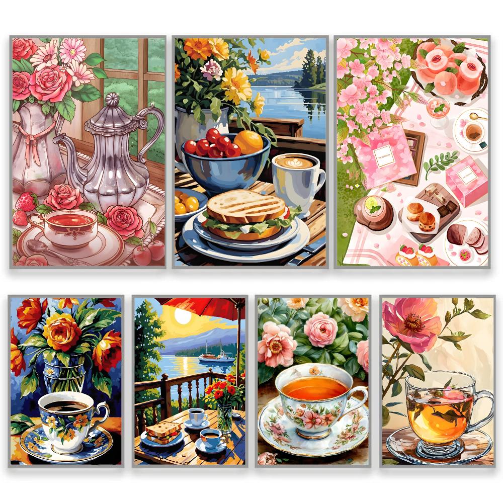 Coffee Tea Poster - アフタヌーンティーコーヒーカップホームルームデコレーショントレンドホームデコレーションプレイルームウォールデコレーションポスター