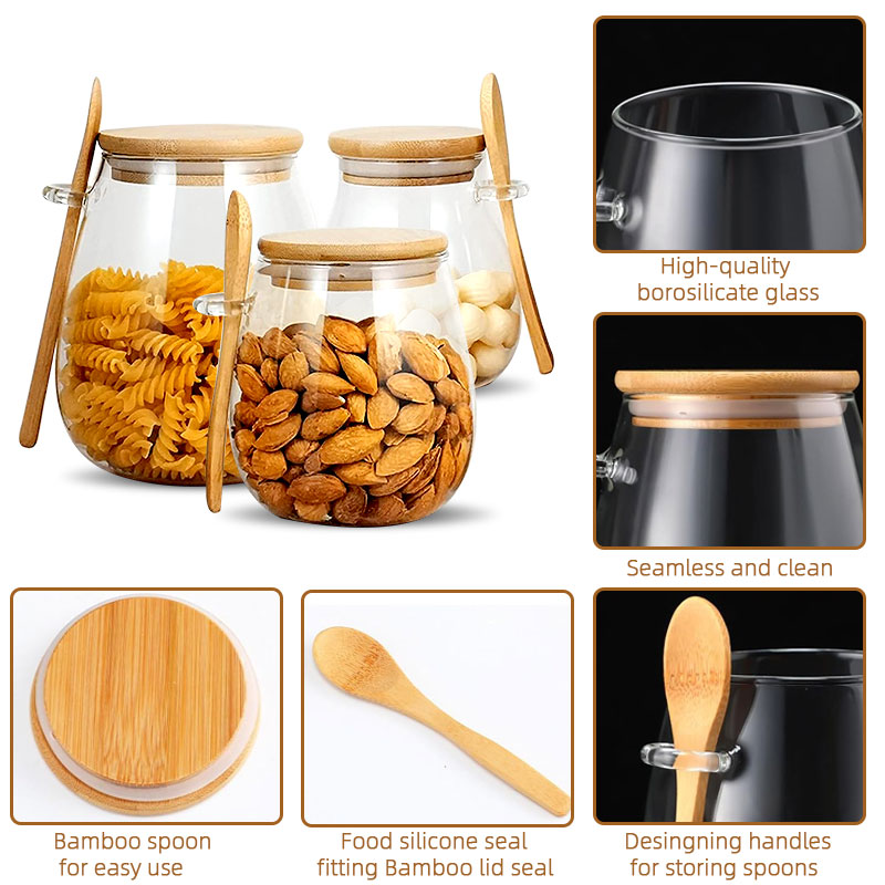 スプーンと蓋付きのガラスジャー、透明なスパイスジャー、小さな - Coffee Tea Canister Set のレビューと価格