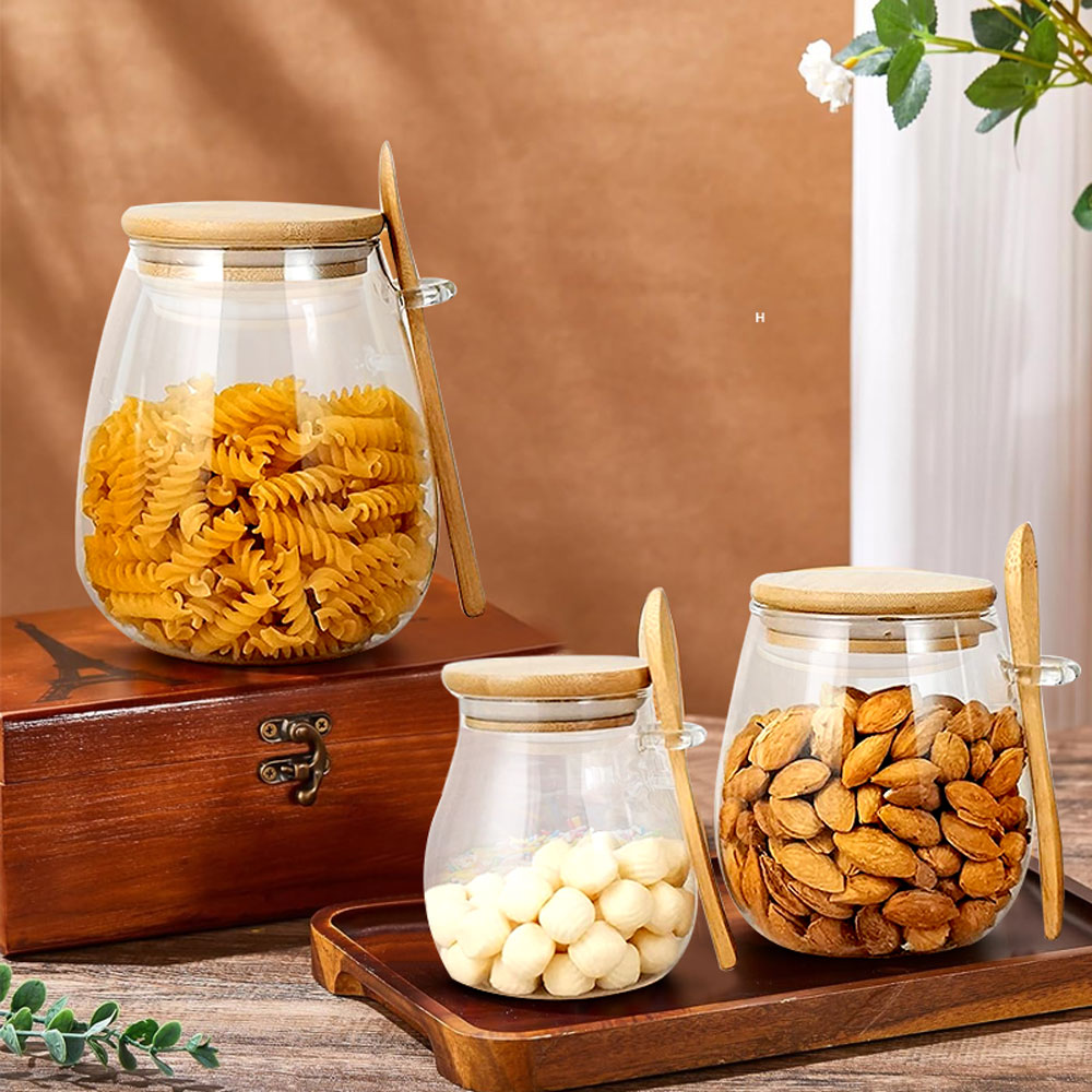 スプーンと蓋付きのガラスジャー、透明なスパイスジャー、小さな - Coffee Tea Canister Set のレビューと価格