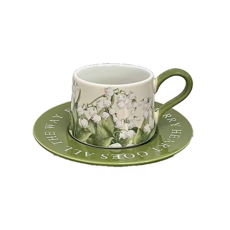 ヴィンテージ油絵風スズラン柄コーヒーカップ＆プレートセット、 - Valley Tea And Coffee のレビューと価格