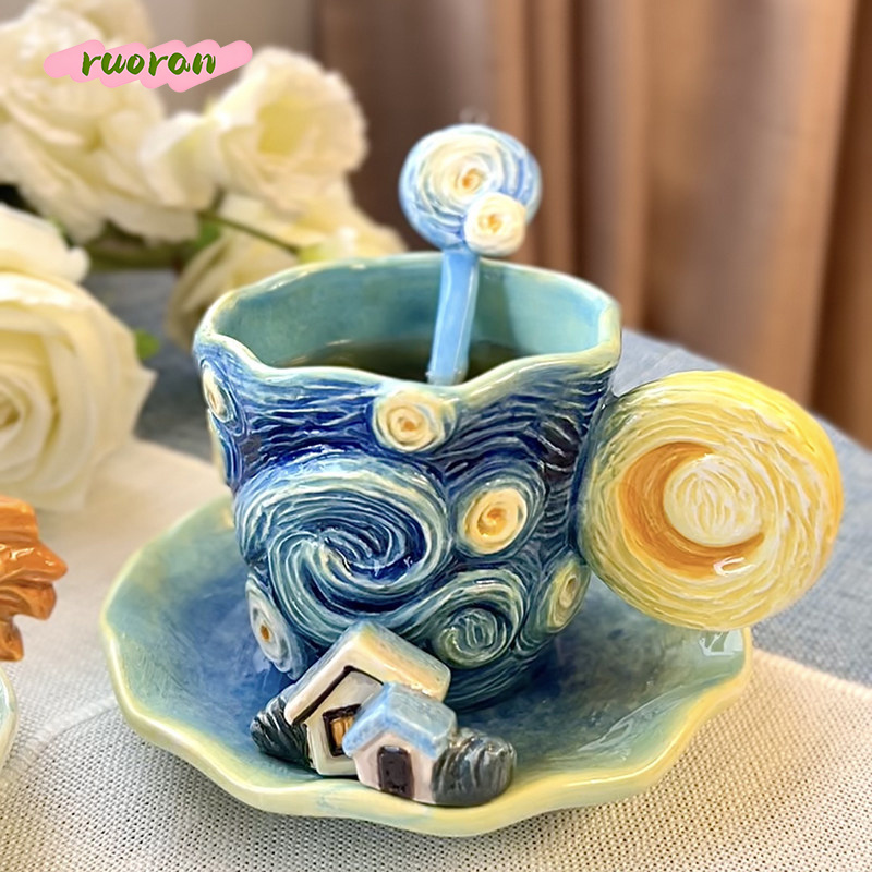 ゴッホの星月夜セラミックコーヒーカップとソーサースプーンセッ - Coffee Tea Van のレビューと価格