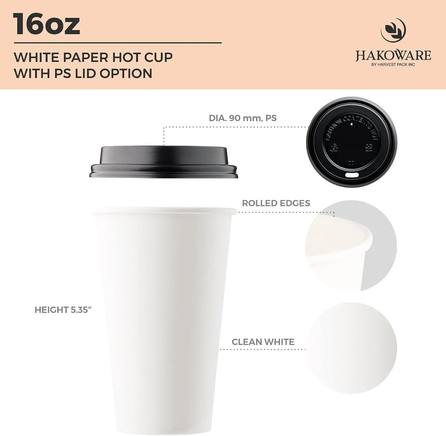 [1000セット]ハーベストパック 16オンス 白色シングル - Coffee Tea And Cocoa のレビューと価格