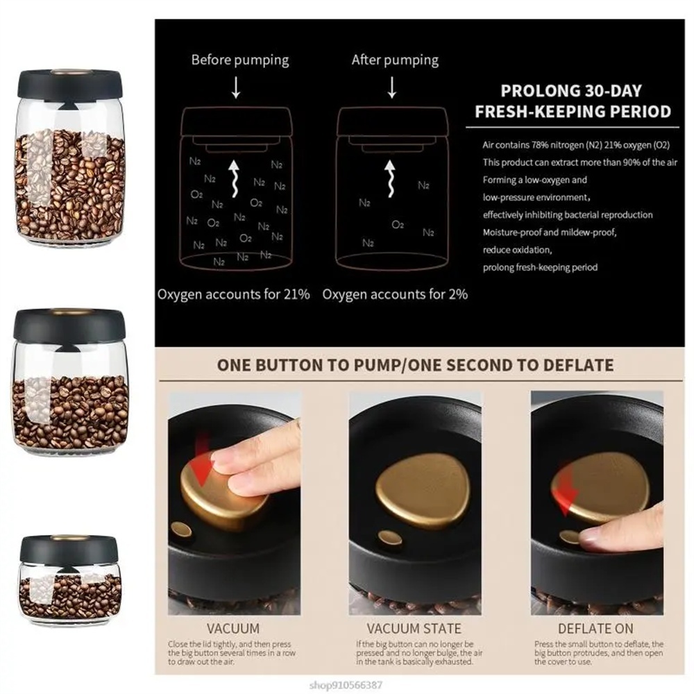 1パックコーヒー豆保存容器気密蓋プレスダウン真空ガラスコーヒ - Coffee Tea Canister Set のレビューと価格