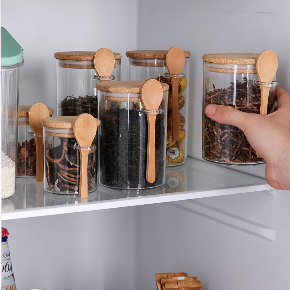 気密性のある食品保存用プラスチック容器、木製スプーンと蓋付き - Coffee Tea Canister Set のレビューと価格
