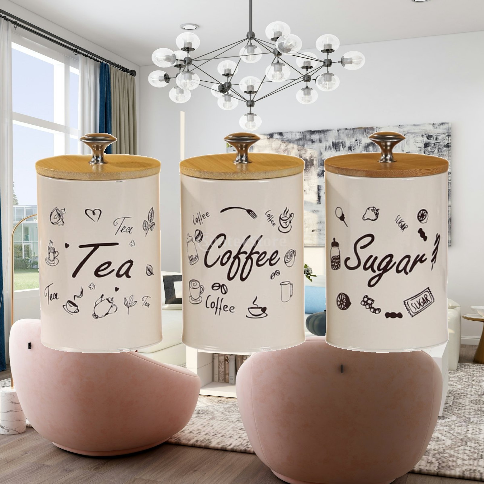 農家風コーヒー・紅茶・砂糖キャニスターセット キッチン装飾  - Coffee Tea Canister Set のレビューと価格