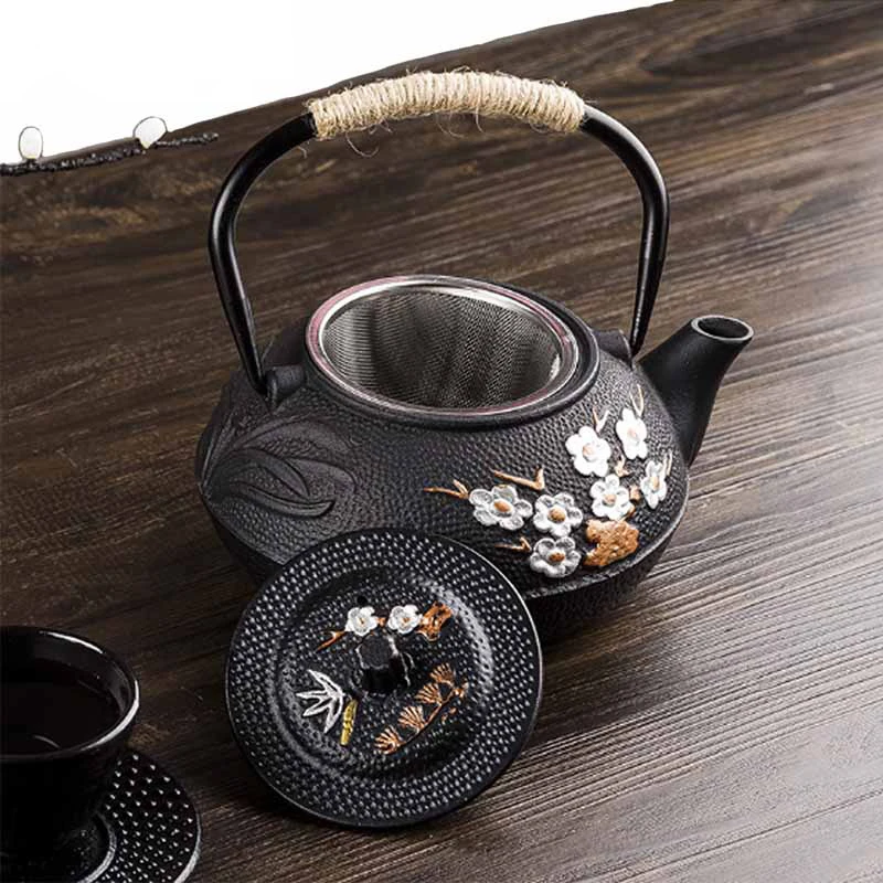 800ML 梅と竹の絵付け醸造ティーポット鋳鉄製ウォーターボ - Cast Iron Teapot のレビューと価格