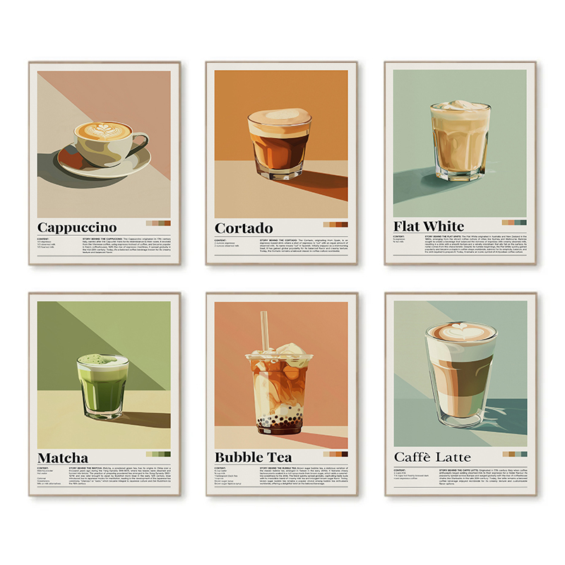 ヴィンテージコーヒーポスター,バブルティー,抹茶,コルタド, - Coffee Tea Poster のレビューと価格