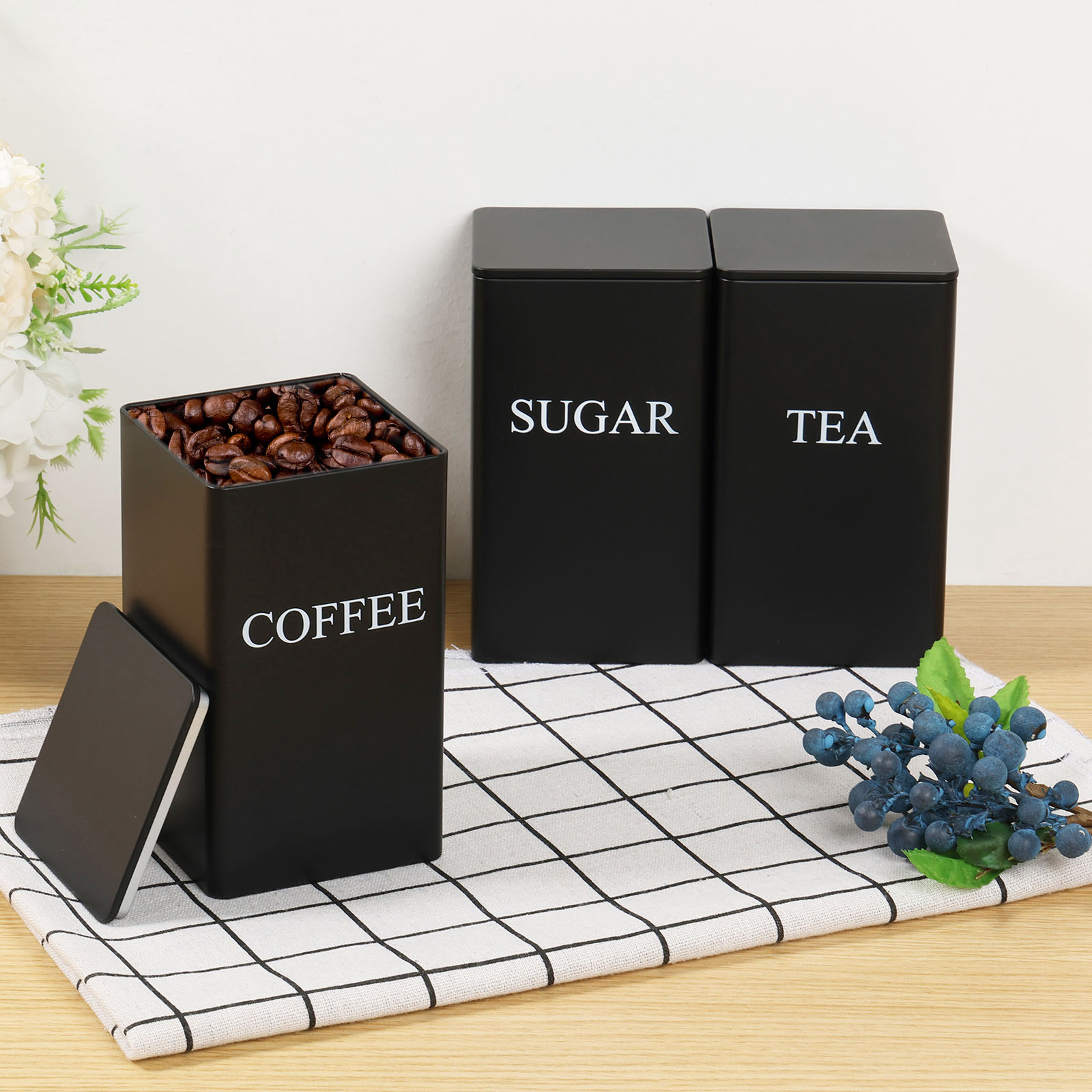 3 個コーヒー豆保存キャニスター茶砂糖真空密封瓶鉄キャニスタ - Coffee Tea Canister Set のレビューと価格