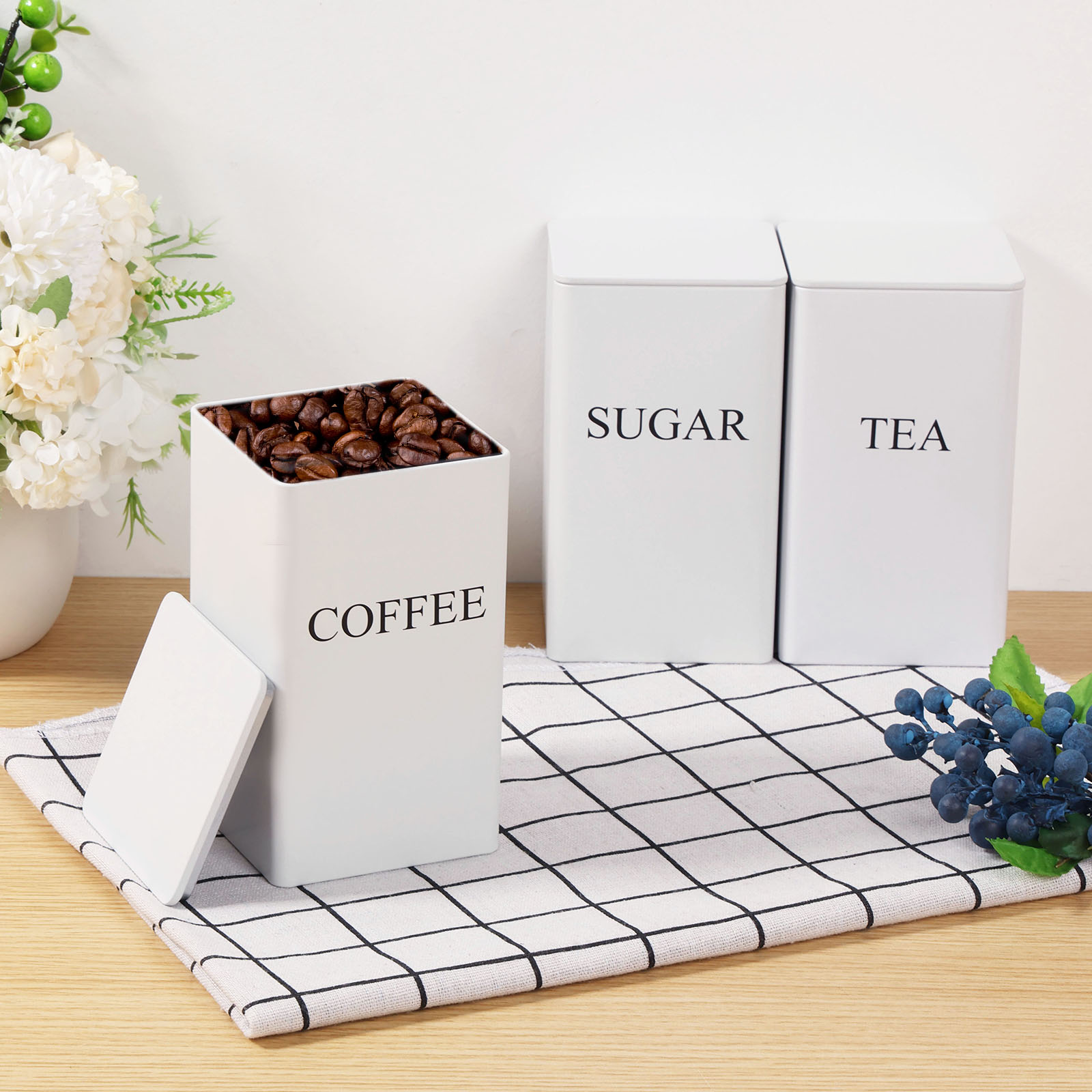 3 個コーヒー豆保存キャニスター茶砂糖真空密封瓶鉄キャニスタ - Coffee Tea Canister Set のレビューと価格