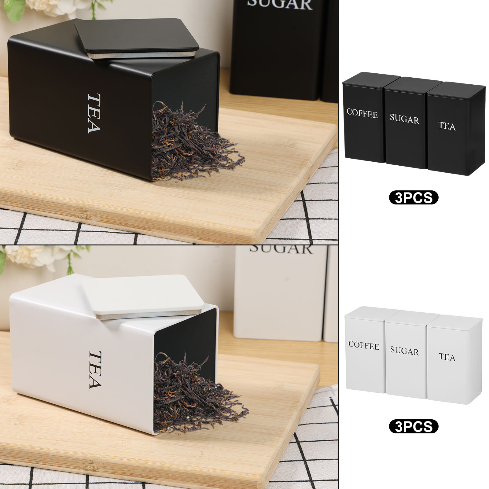 3 個コーヒー豆保存キャニスター茶砂糖真空密封瓶鉄キャニスタ - Coffee Tea Canister Set のレビューと価格