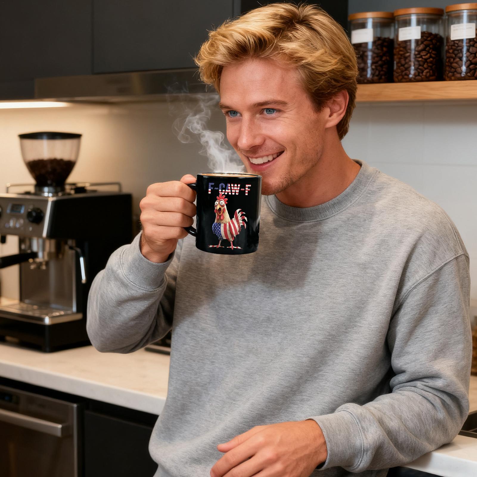 面白いチキンマグカップ 12オンス アメリカ国旗チキンセラミ - Coffee Tea And Cocoa のレビューと価格