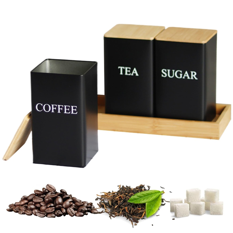 3個セット 茶葉・コーヒー・砂糖用キャニスターセット トレイ - Coffee Tea Canister Set のレビューと価格