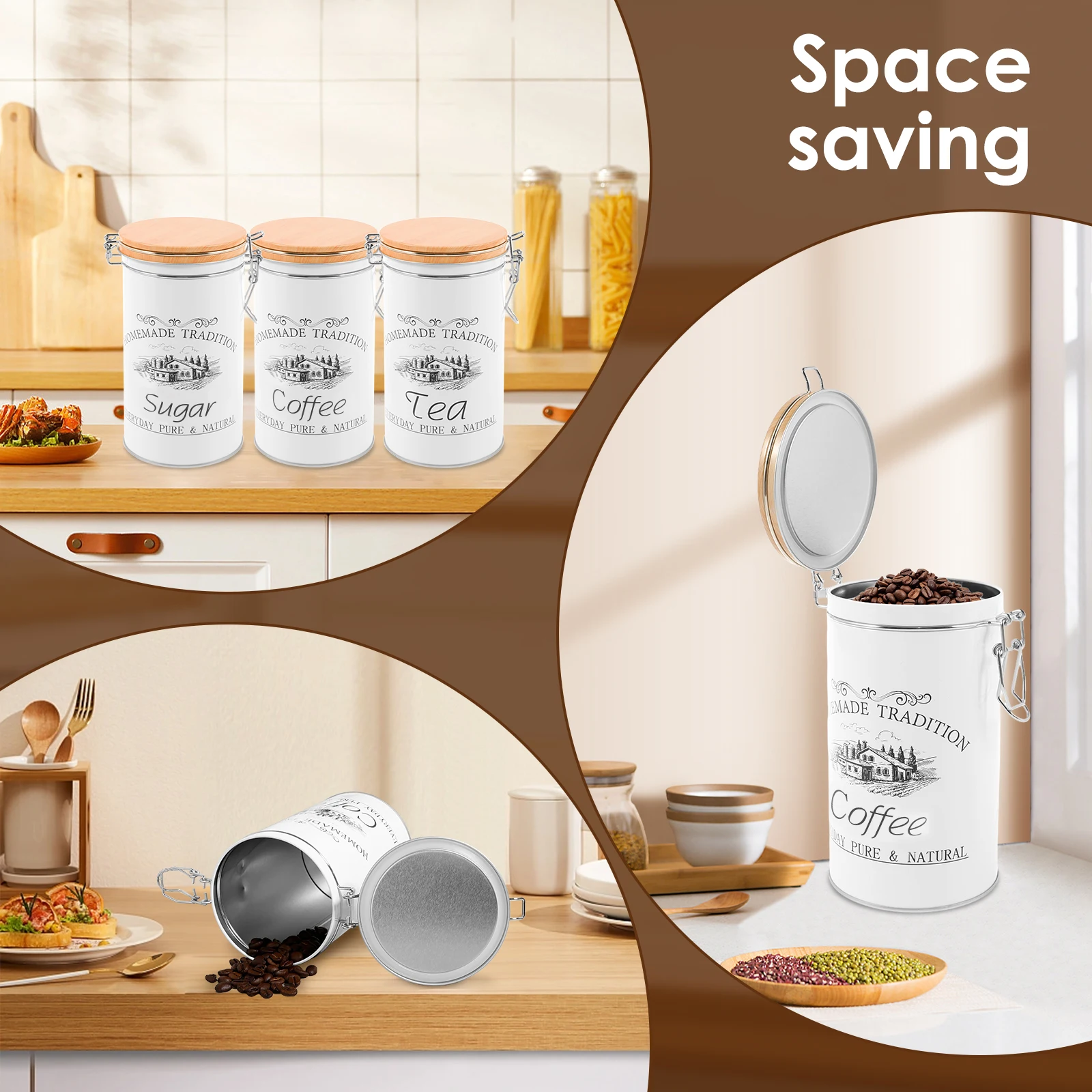 3個セット 茶葉・コーヒー・砂糖用キャニスター 金属製コーヒ - Coffee Tea Canister Set のレビューと価格