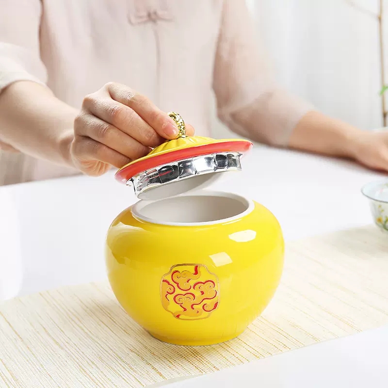 中国風の黄色いセラミックポット,密閉されたお茶の容器,オフィ - Coffee Tea In Chinese のレビューと価格