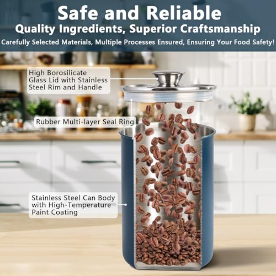 ステンレス製食品保存容器4個セット、16/49/85/132 - Coffee Tea Canister Set のレビューと価格