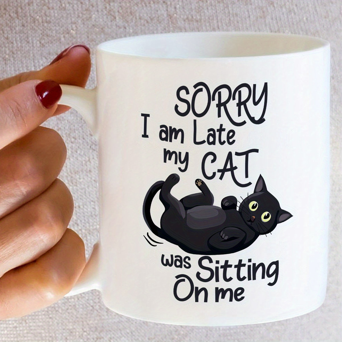面白い猫の形をしたセラミックマグ 1 個、「遅くなってごめん - Coffee Tea With Me のレビューと価格