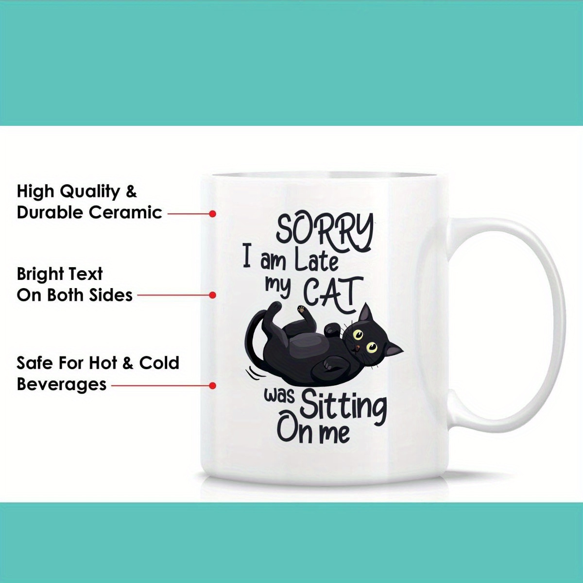 面白い猫の形をしたセラミックマグ 1 個、「遅くなってごめん - Coffee Tea With Me のレビューと価格
