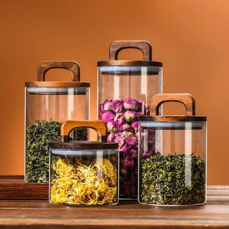 透明なガラス瓶 竹蓋付き 密封キャニスター 食品保存容器 ル - Coffee Tea Canister Set のレビューと価格