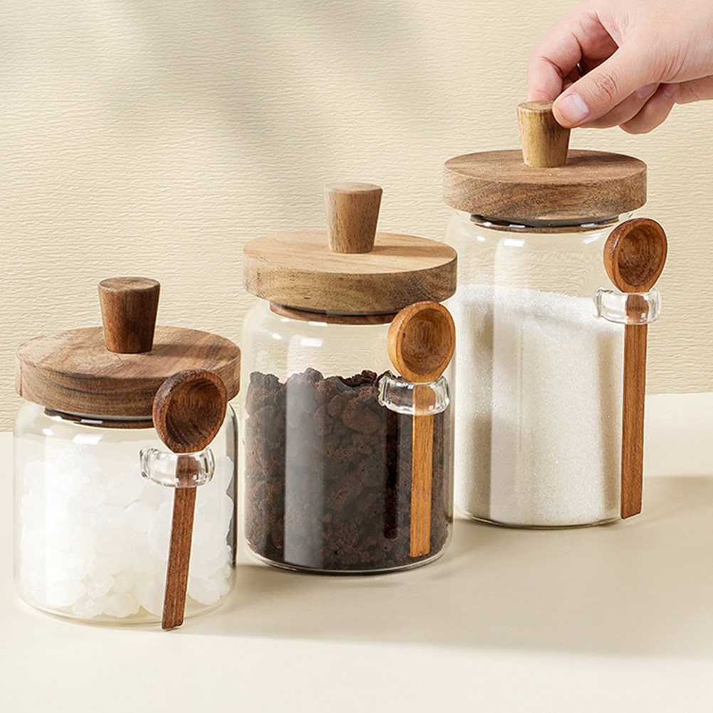 ガラス製コーヒー豆保存容器 密閉木製蓋付き 漏れ防止 キッチ - Coffee Tea Sugar のレビューと価格