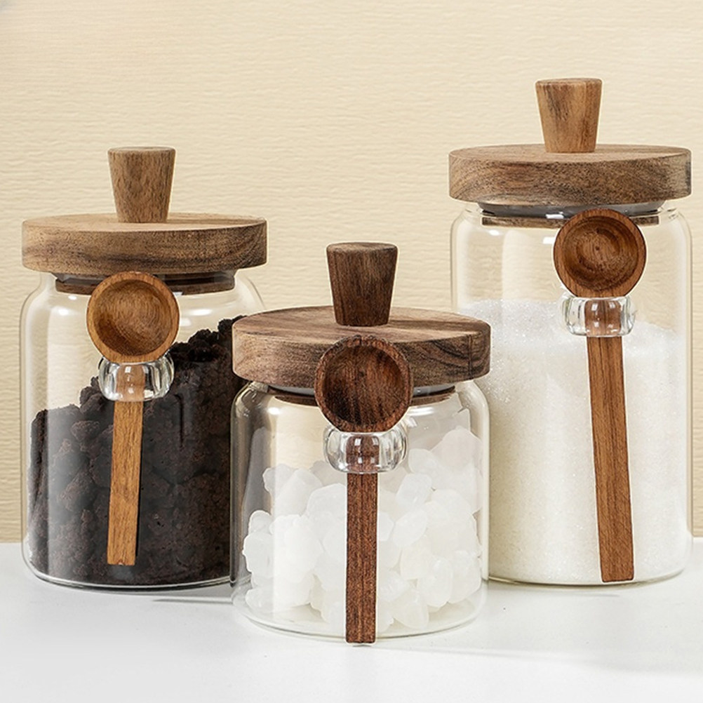 ガラス製コーヒー豆保存容器 密閉木製蓋付き 漏れ防止 キッチ - Coffee Tea Sugar のレビューと価格