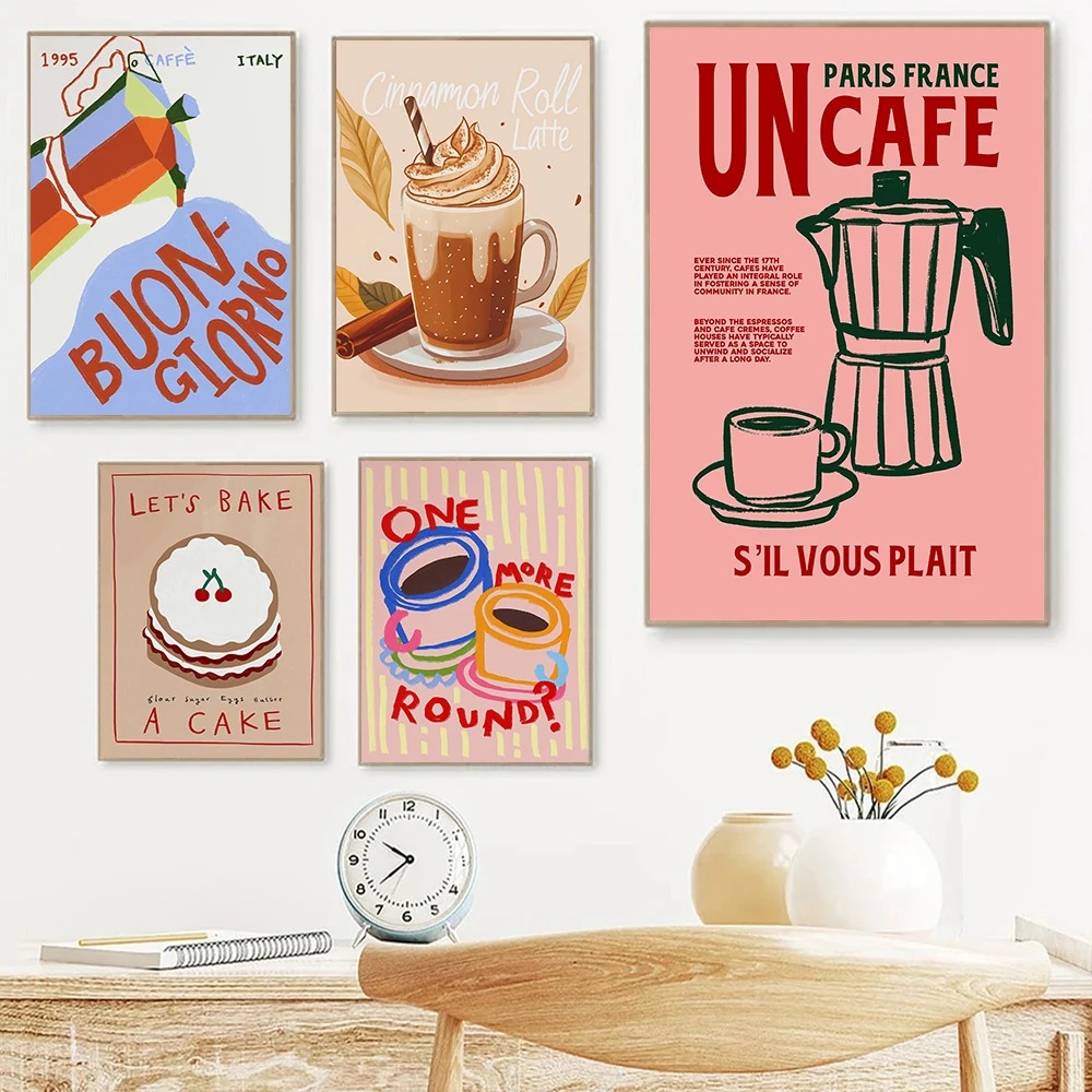 コーヒーショップアフタヌーンティークロワッサンカラフルなコー - Coffee Tea Poster のレビューと価格