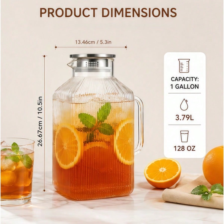 耐熱性のある3.79L/1ガロンガラスケトル、大容量、蓋と幅 - Coffee Tea Etc のレビューと価格