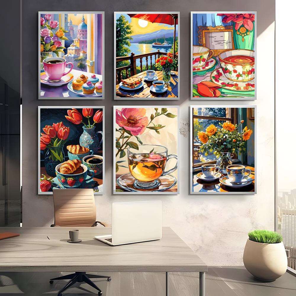 甘く居心地の良い繊細なアート A-アフタヌーンティー コーヒ - Coffee Tea Poster のレビューと価格