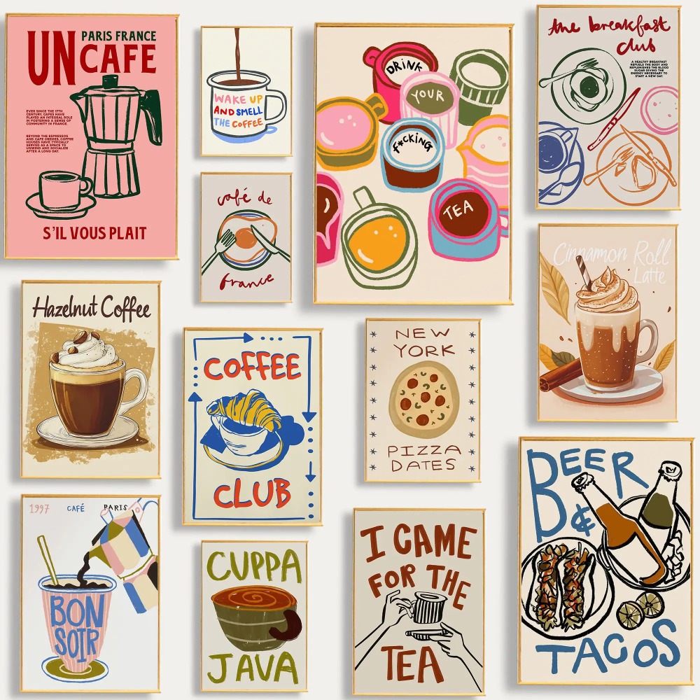 コーヒーショップアフタヌーンティークロワッサンカラフルなコー - Coffee Tea Poster のレビューと価格