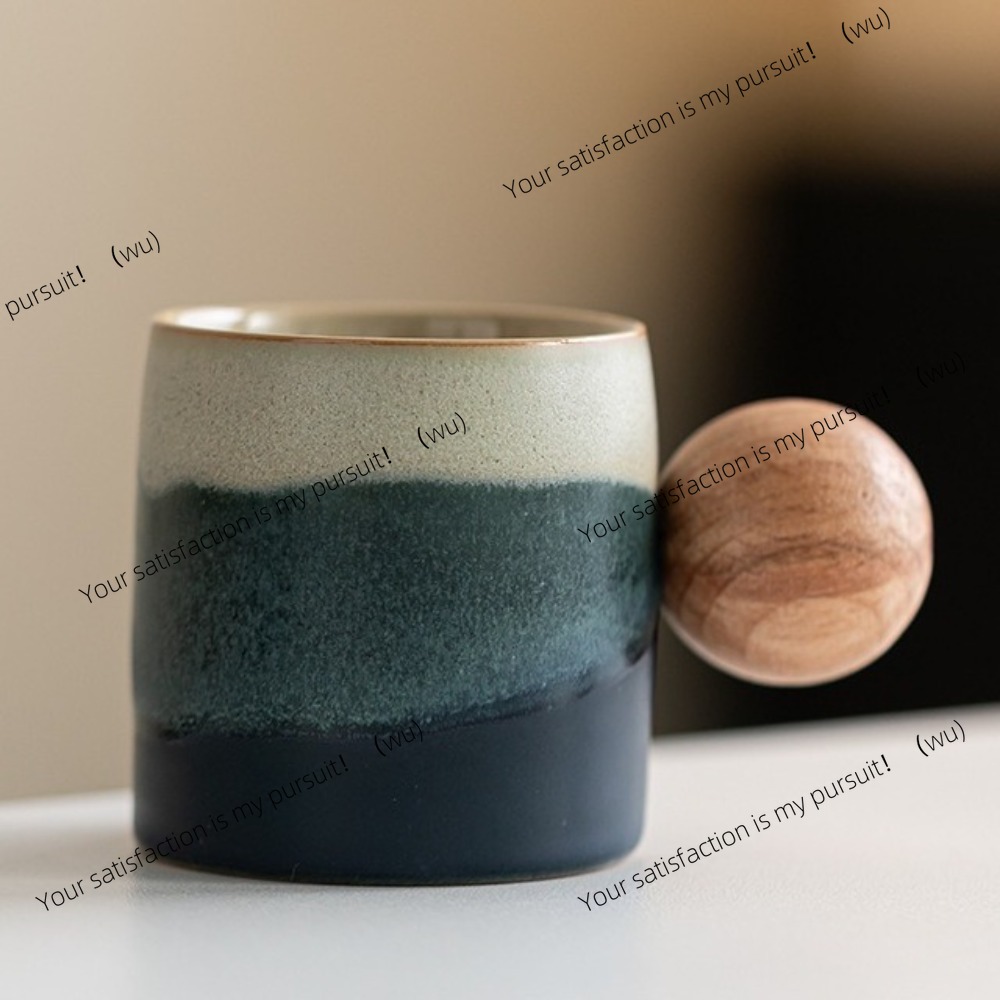 クリエイティブなセラミックコーヒーカップ、木製ハンドル、電子 - Coffee Tea And Cocoa のレビューと価格