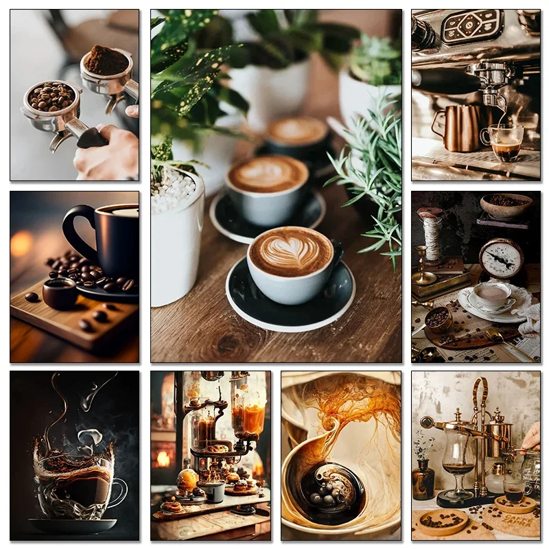 ヴィンテージコーヒー豆ハンドコーヒーエスプレッソラテカップア - Coffee Tea Poster のレビューと価格