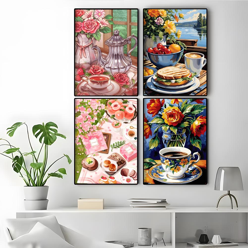 アフタヌーンティーコーヒーカップホームルームデコレーショント - Coffee Tea Poster のレビューと価格