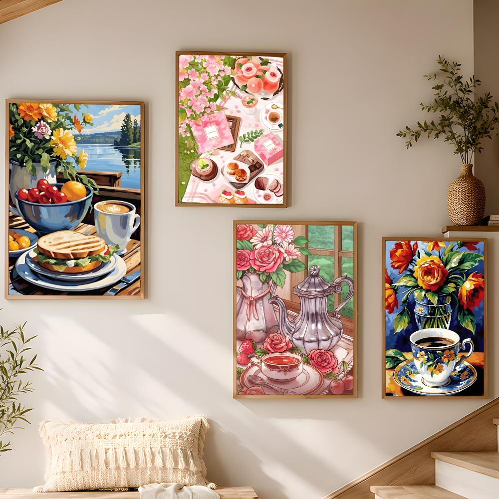 アフタヌーンティーコーヒーカップホームルームデコレーショント - Coffee Tea Poster のレビューと価格
